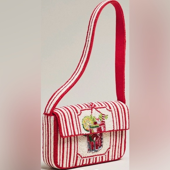 Anthropologie Handbags - NWT Anthropology Fiona Red and White fully covered glass Beaded Bag